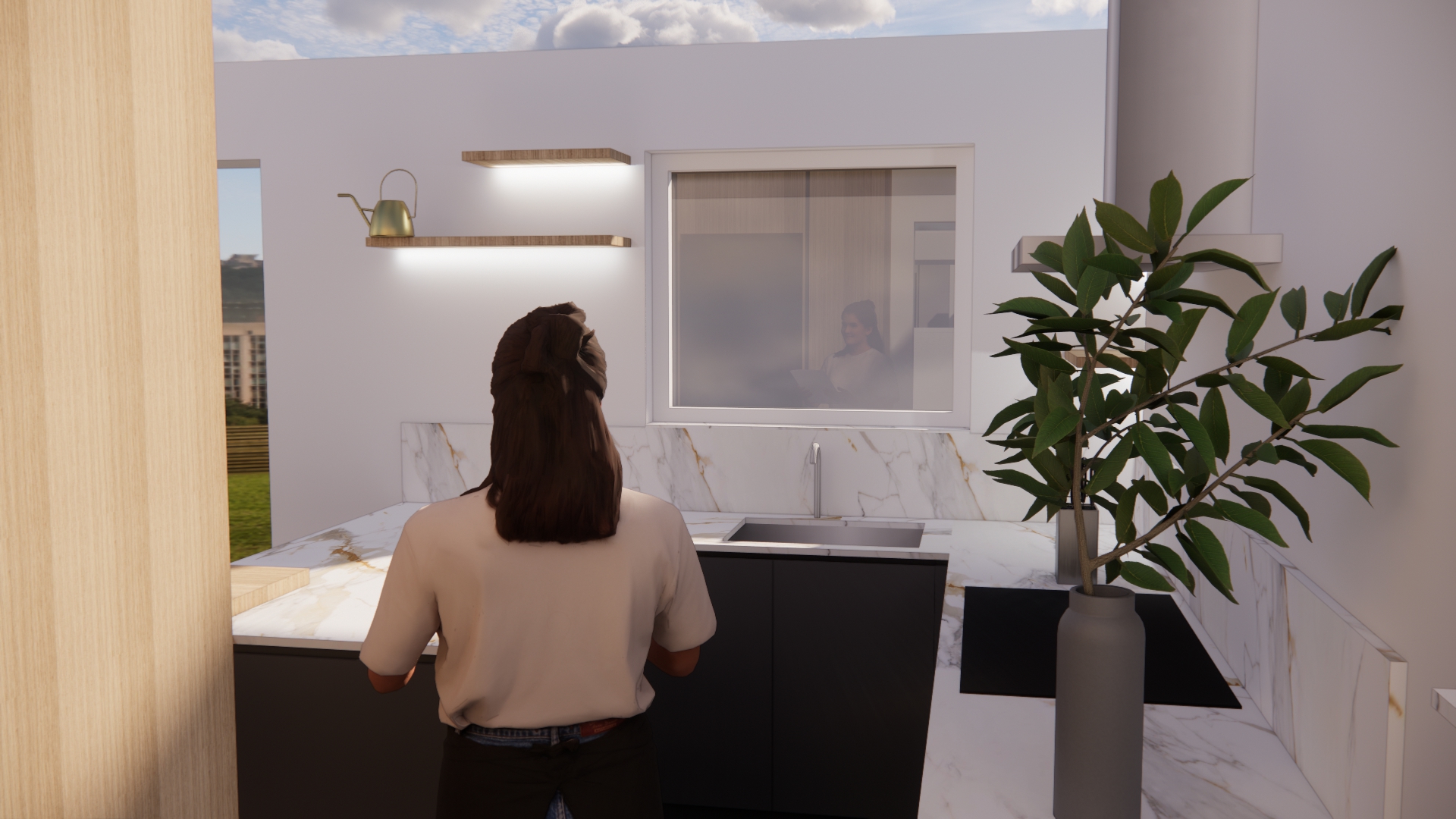 Vue rapprochée du plan de travail et de la crédence de la cuisine